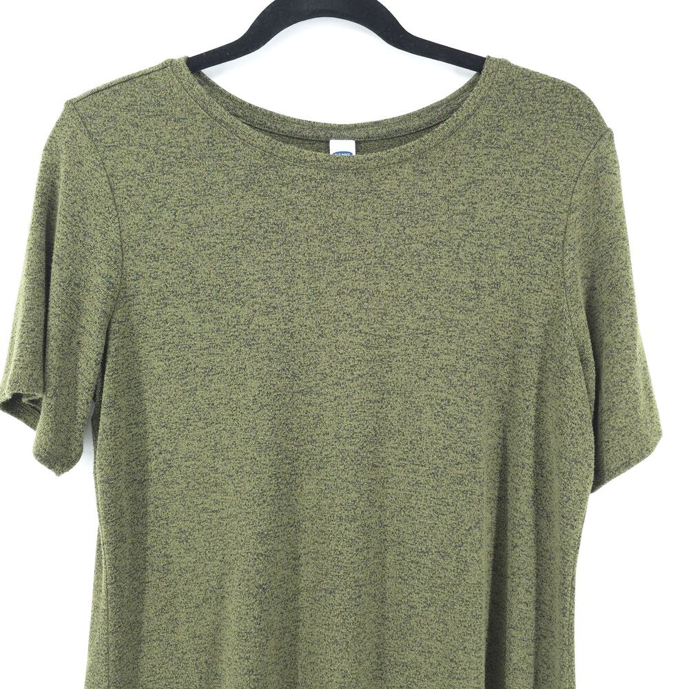 Old Navy Luxe Essential Basic Tee Olive Green Speckeled Stretchy Rounded Hem M - Picture 2 of 9